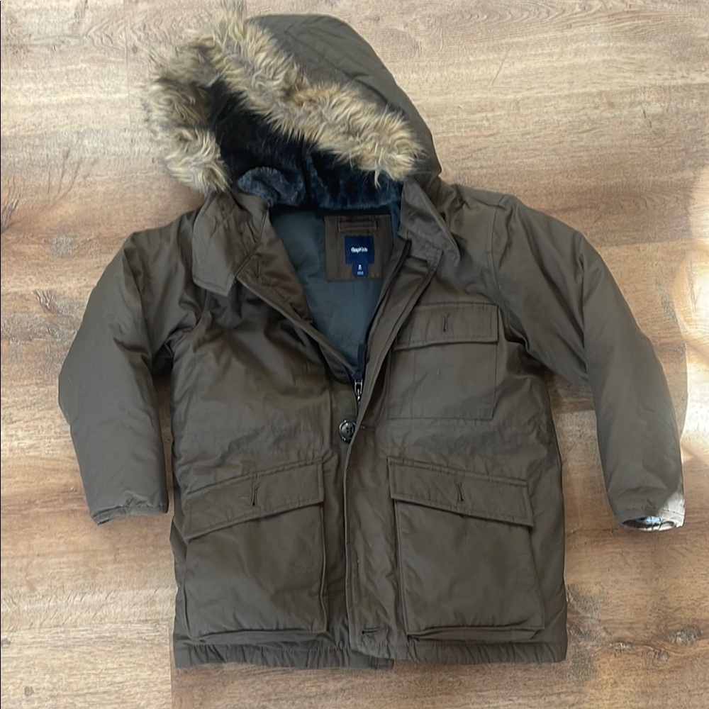 Kids GAP Olive Hooded Jacket with Fur